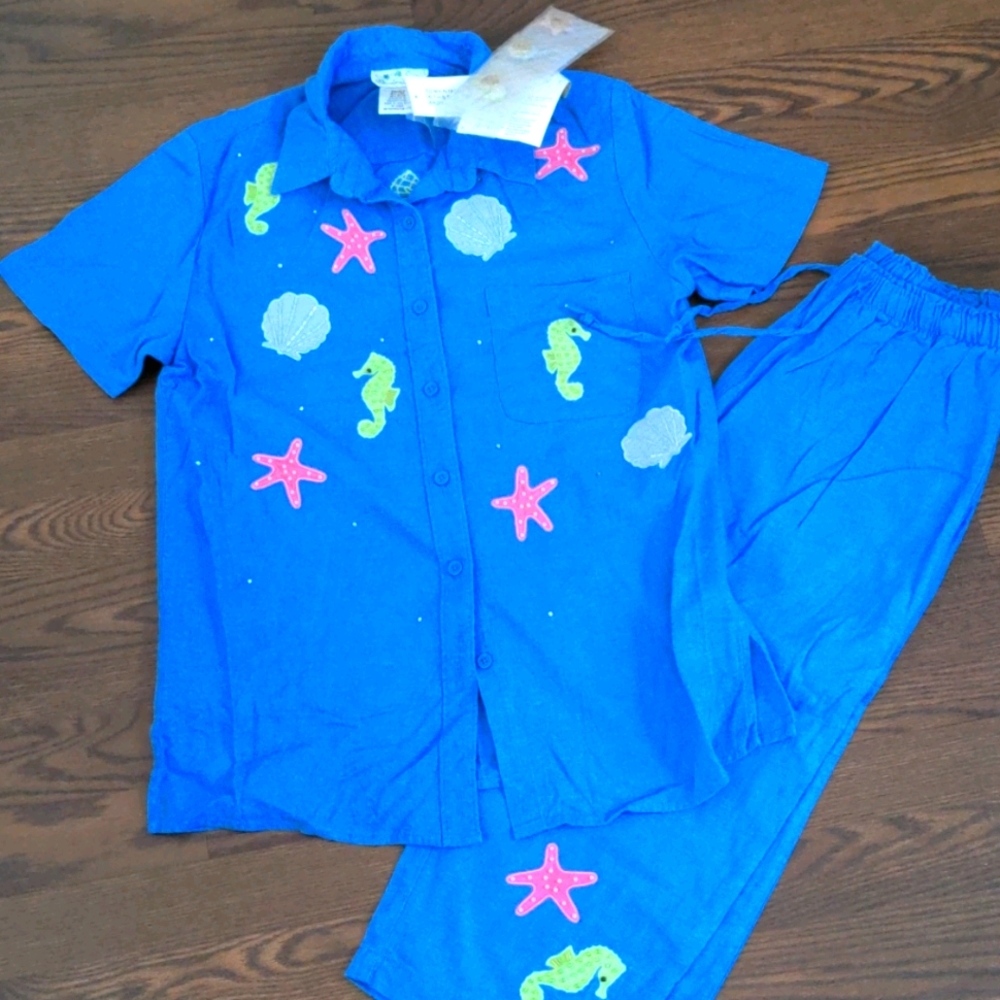 Quacker Factory    Beach Theme 2 PC Summer Outfit  Sm  NWT